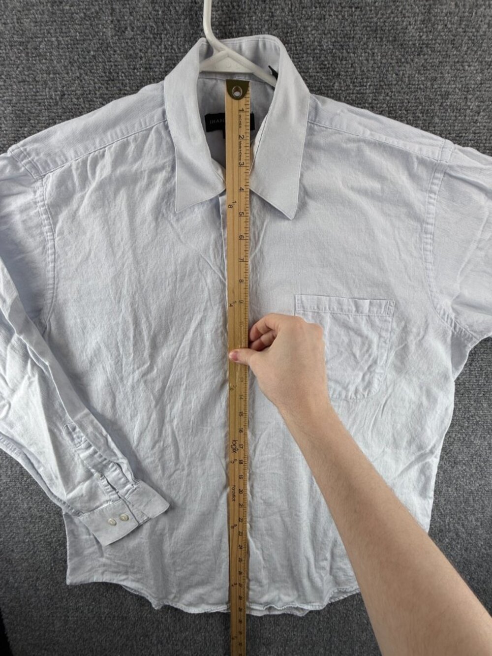 Jhane Barnes Point 16 34/35 Cotton Blue Pocket Solid Men Shirt Button Up Adult - Picture 6 of 10
